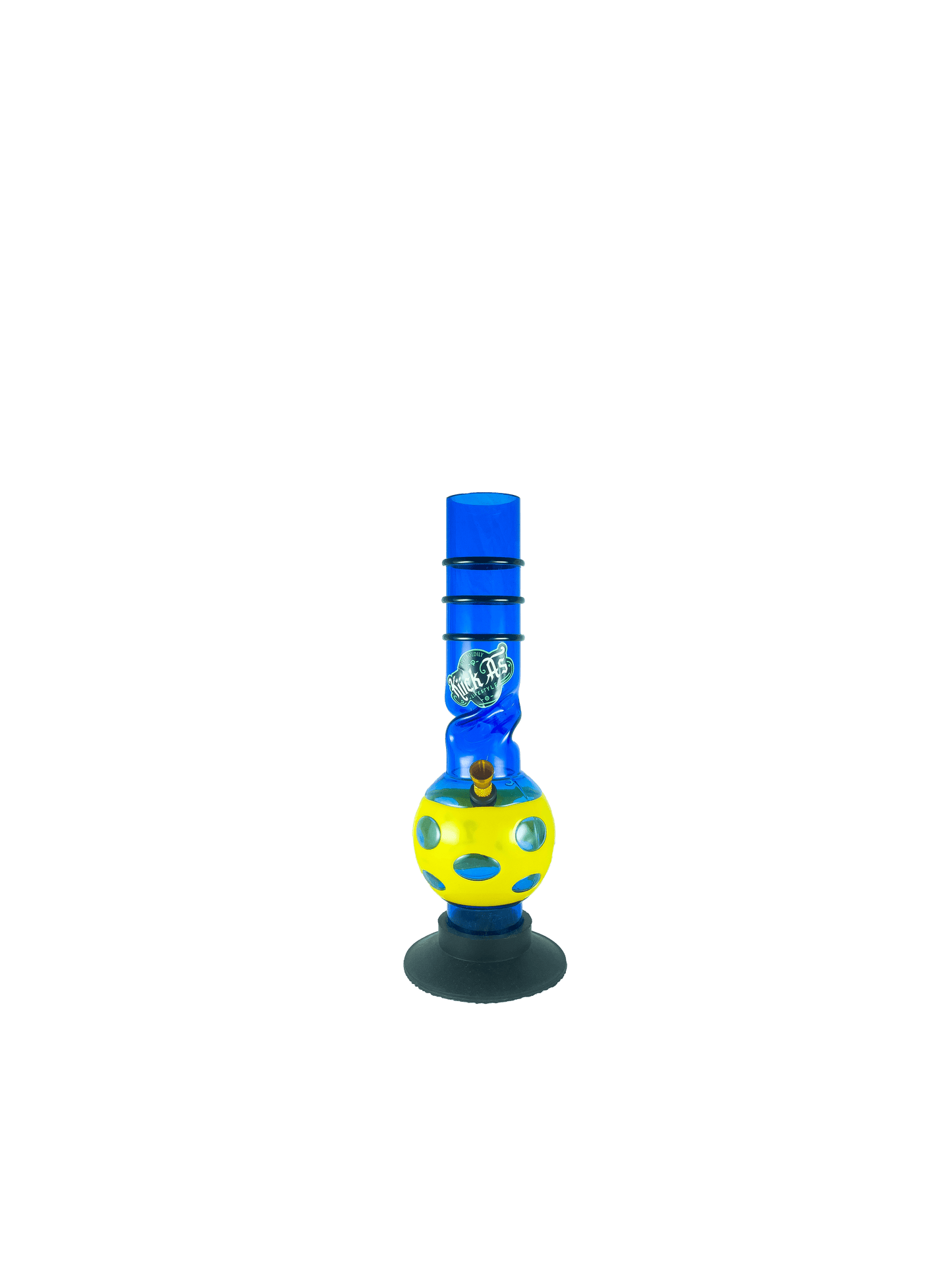 Acrylic Bong by Kiick As - "Blue Flash" Shooter Mini Portable Waterpipe - 30cm / 12 inch with Yellow Jacket and 12 Holes for Pop-Up Effect. Features 3 Acrylic Rings for Best Grip. Durable Easy to Clean Stylish Design for Smooth Sessions.
