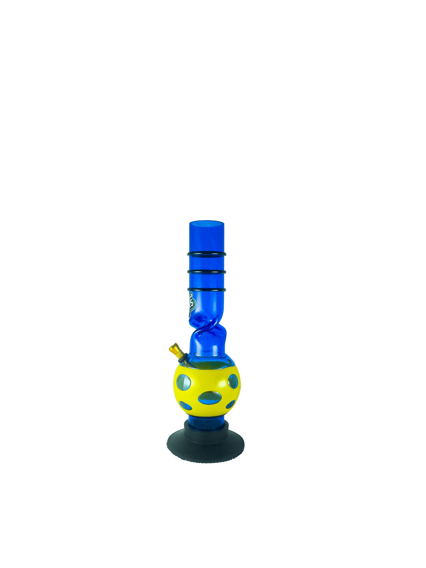 Acrylic Bong by Kiick As - "Blue Flash" Shooter Mini Portable Waterpipe - 30cm / 12 inch with Yellow Jacket and 12 Holes for Pop-Up Effect. Features 3 Acrylic Rings for Best Grip. Durable Easy to Clean Stylish Design for Smooth Sessions.