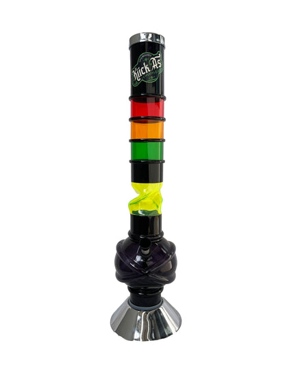 Acrylic Bong by Kiick As - "Rasta Blaze" Shooter Mini Portable Waterpipe - 40cm / 16 inch Unique Rasta Rings for Perfect Grip Durable Easy to Clean Stylish Design for Smooth Sessions. Perfect Bong for Home or Travel.