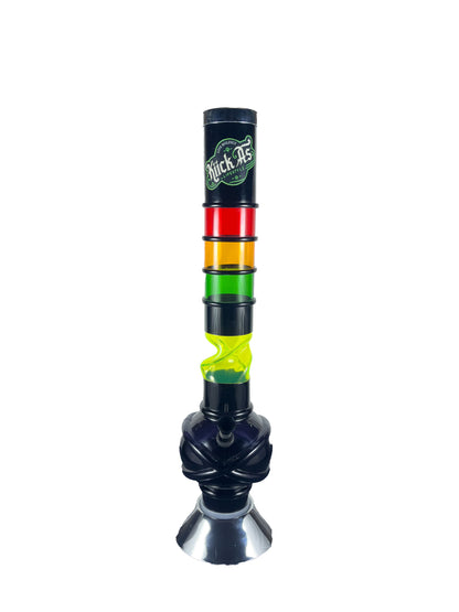 Acrylic Bong by Kiick As - "Rasta Blaze" Shooter Mini Portable Waterpipe - 40cm / 16 inch Unique Rasta Rings for Perfect Grip Durable Easy to Clean Stylish Design for Smooth Sessions. Perfect Bong for Home or Travel.