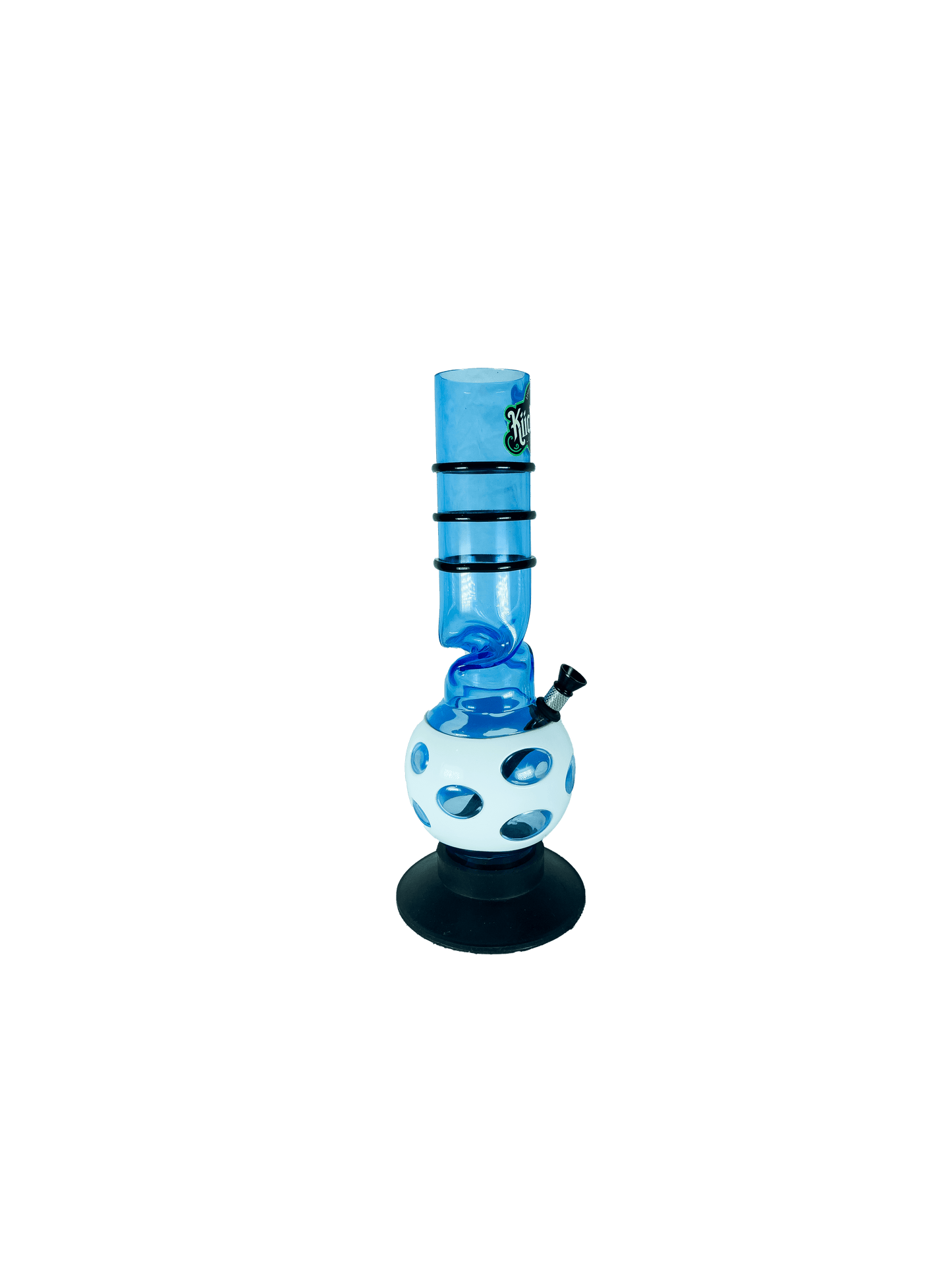 Acrylic Bong by Kiick As - "Glacier Blue"  Shooter Mini Portable Waterpipe - 30cm / 12 inch Unique Glacier Blue Color with White Jacket and Pop-up Effect Durable Easy to Clean Stylish Design with Acrylic Rings for Best Grip.