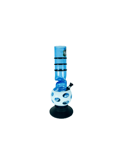 Acrylic Bong by Kiick As - "Glacier Blue"  Shooter Mini Portable Waterpipe - 30cm / 12 inch Unique Glacier Blue Color with White Jacket and Pop-up Effect Durable Easy to Clean Stylish Design with Acrylic Rings for Best Grip.