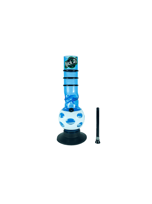 Acrylic Bong by Kiick As - "Glacier Blue"  Shooter Mini Portable Waterpipe - 30cm / 12 inch Unique Glacier Blue Color with White Jacket and Pop-up Effect Durable Easy to Clean Stylish Design with Acrylic Rings for Best Grip.