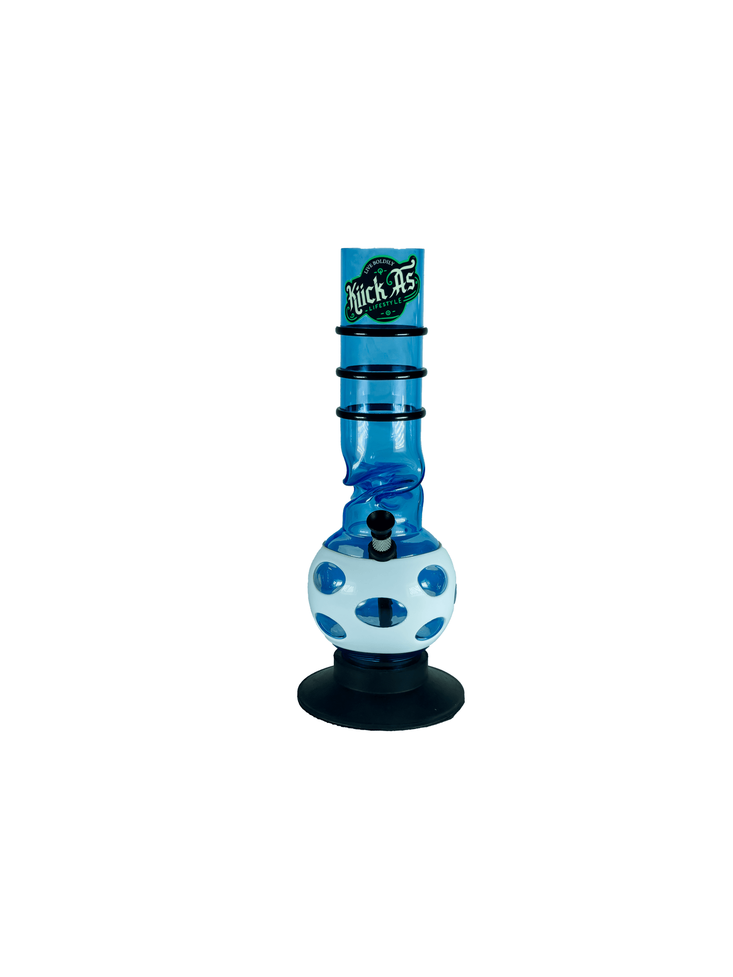 Acrylic Bong by Kiick As - "Glacier Blue"  Shooter Mini Portable Waterpipe - 30cm / 12 inch Unique Glacier Blue Color with White Jacket and Pop-up Effect Durable Easy to Clean Stylish Design with Acrylic Rings for Best Grip.