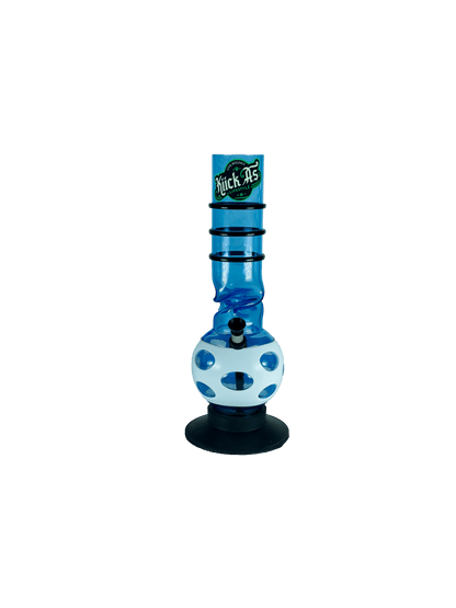 Acrylic Bong by Kiick As - "Glacier Blue"  Shooter Mini Portable Waterpipe - 30cm / 12 inch Unique Glacier Blue Color with White Jacket and Pop-up Effect Durable Easy to Clean Stylish Design with Acrylic Rings for Best Grip.