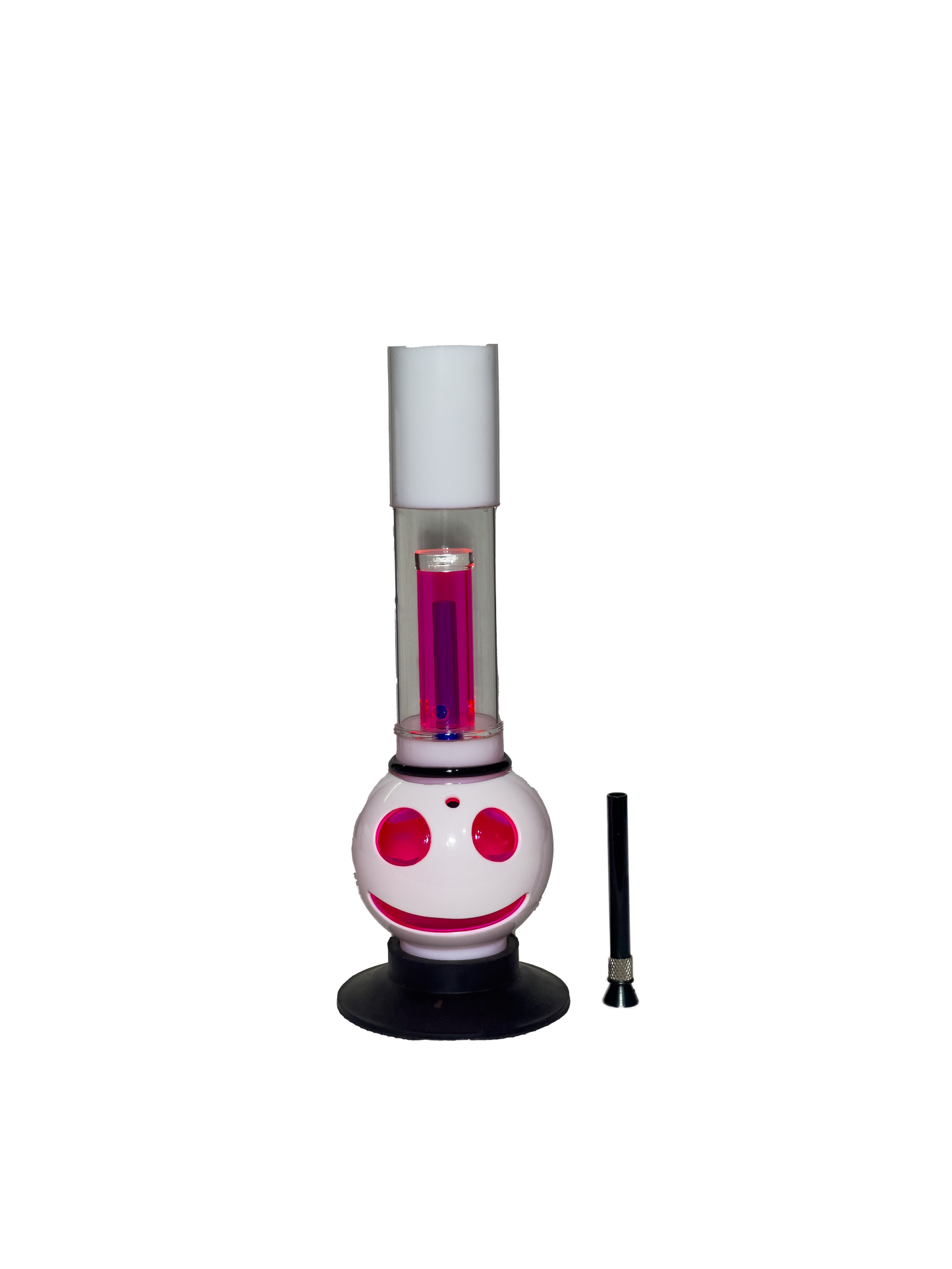 Acrylic Bong by Kiick As - "Cheerful Percolator" White with Pink Percolator and Smiley Cut-out Design - Durable Easy to Clean Stylish Design for Smooth Sessions. Perfect Bong for Home or Travel.