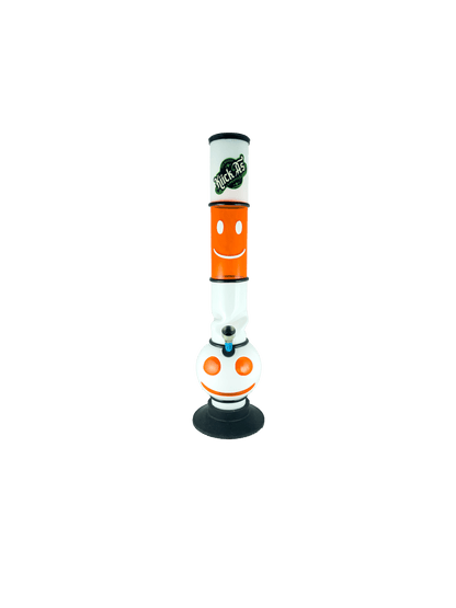 Acrylic Bong by Kiick As - "Sunblast Blaze" Shooter Mini Portable Waterpipe - 40cm / 16 inch Smiley Cut-out Design with Orange Pop-out Durable Easy to Clean Stylish Design for Smooth Sessions. Perfect Bong for Home or Travel.