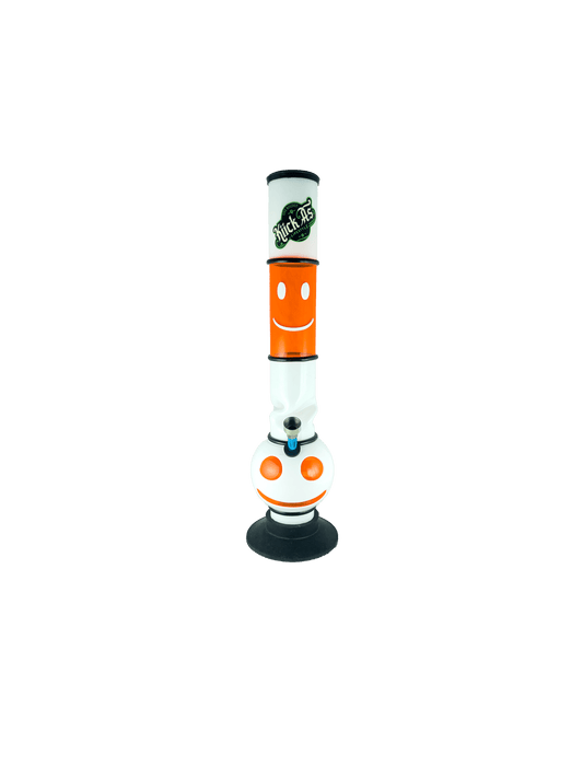 Acrylic Bong by Kiick As - "Sunblast Blaze" Shooter Mini Portable Waterpipe - 40cm / 16 inch Smiley Cut-out Design with Orange Pop-out Durable Easy to Clean Stylish Design for Smooth Sessions. Perfect Bong for Home or Travel.