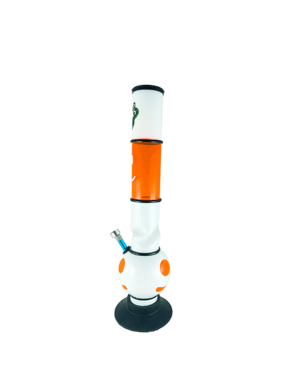 Acrylic Bong by Kiick As - "Sunblast Blaze" Shooter Mini Portable Waterpipe - 40cm / 16 inch Smiley Cut-out Design with Orange Pop-out Durable Easy to Clean Stylish Design for Smooth Sessions. Perfect Bong for Home or Travel.