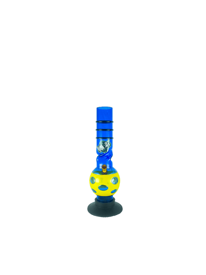 Acrylic Bong by Kiick As - "Blue Flash"  Shooter Mini Portable Waterpipe - 30cm / 12 inch with Yellow Jacket and 12 Holes for Pop-Up Effect. Features 3 Acrylic Rings for Best Grip. Durable Easy to Clean Stylish Design for Smooth Sessions.