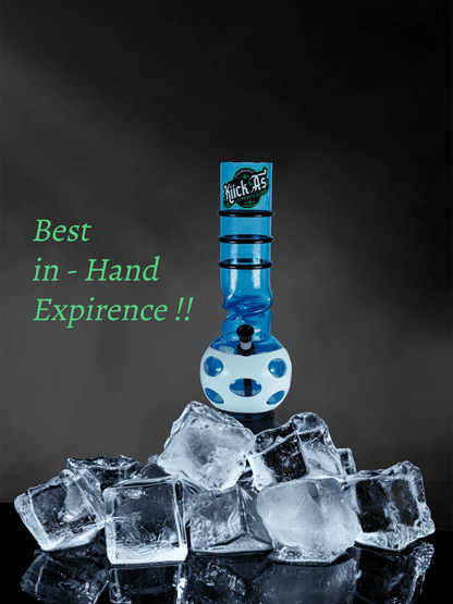 Acrylic Bong by Kiick As - "Glacier Blue"  Shooter Mini Portable Waterpipe - 30cm / 12 inch Unique Glacier Blue Color with White Jacket and Pop-up Effect Durable Easy to Clean Stylish Design with Acrylic Rings for Best Grip.