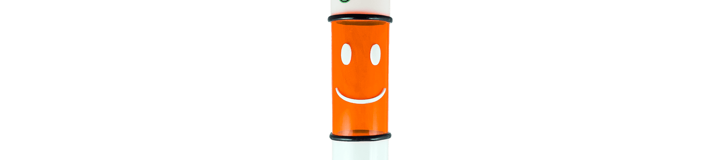 Acrylic Bong by Kiick As - "Sunblast Blaze" Shooter Mini Portable Waterpipe - 40cm / 16 inch Smiley Cut-out Design with Orange Pop-out Durable Easy to Clean Stylish Design for Smooth Sessions. Perfect Bong for Home or Travel.