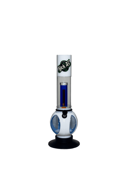 Acrylic Bong by Kiick As - "Blue Slice Percolator" Shooter Portable Waterpipe - 30cm / 12 inch White with Blue Percolator and Cut-out Slices Durable Easy to Clean Stylish Design for Smooth Sessions.