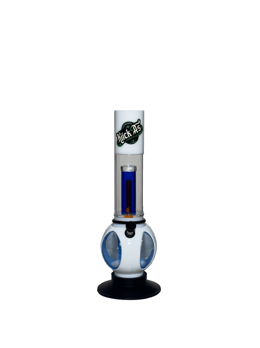 Acrylic Bong by Kiick As - "Blue Slice Percolator" Shooter Portable Waterpipe - 30cm / 12 inch White with Blue Percolator and Cut-out Slices Durable Easy to Clean Stylish Design for Smooth Sessions.